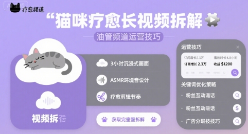 猫咪疗愈长视频拆解 &油管频道运营技巧-立刻分享网创平台