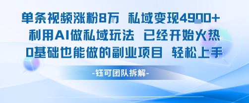 单条视频私域变现4.9k+利用AI做私域玩法 已经开始火热0基础也能做的副业项目轻松上手-立刻分享网创平台
