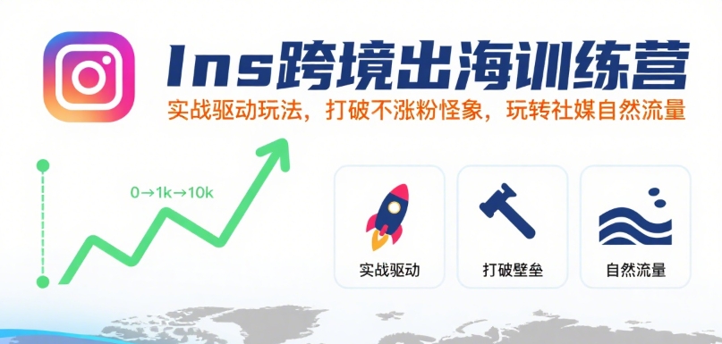 Ins跨境出海训练营，实战驱动玩法，打破不涨粉怪象，玩转社媒自然流量-立刻分享网创平台