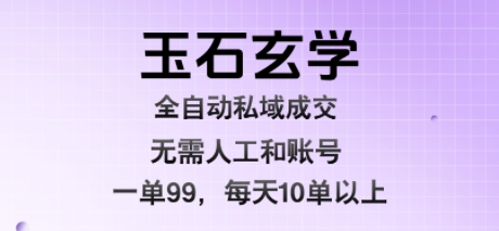玉石玄学全自动私域成交，一单99每天十单以上，无需人工和矩阵账号，蓝海项目直接干【揭秘】-立刻分享网创平台
