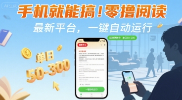 手机就能搞！零撸阅读挂G，最新平台，一键自动运行，随时随地挣，单日50-3张+【揭秘】-立刻分享网创平台