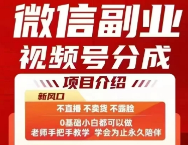 微信副业视频号分成，不直播 不卖货 不露脸，三五分钟即可完成一条作，每日收益几十、几张不等-立刻分享网创平台