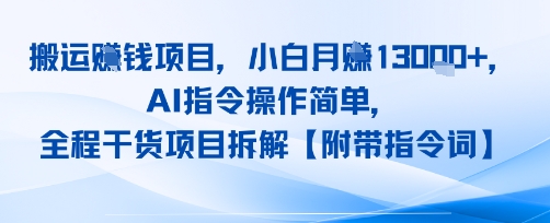 搬运挣钱项目，AI指令操作简单，小白月入1W+，全程干货项目拆解-立刻分享网创平台