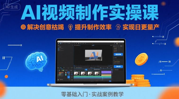 Ai视频制作实操课，解决创意枯竭、效率低下痛点，实现日更量产可持续变现-立刻分享网创平台
