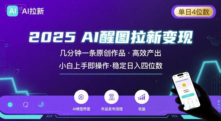 2025最强AI醒图拉新，几分钟一条原创作品，单日收入4位数，小白也能上手操作-立刻分享网创平台