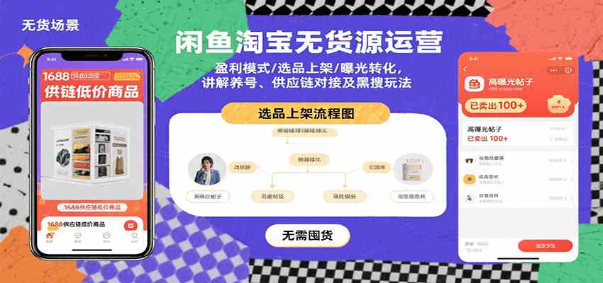 闲鱼淘宝无货源运营：盈利模式/选品上架/曝光转化，讲解养号、供应链对接及黑搜玩法-立刻分享网创平台