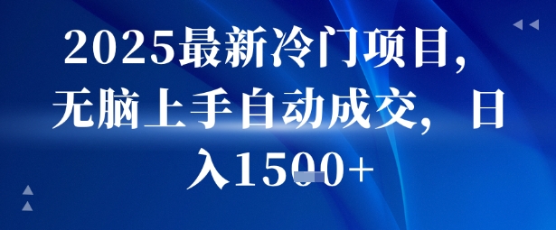 2025最新冷门项目，无脑上手自动成交，日入多张-立刻分享网创平台