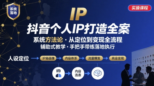 抖音个人IP系统落地实操大课，实操课程，辅助落地-立刻分享网创平台
