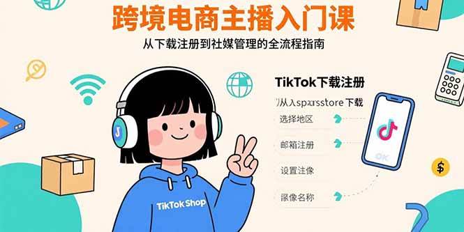 （15708期）跨境电商主播入门课，TikTok下载注册，支付工具配置，社媒账号管理全流程-立刻分享网创平台