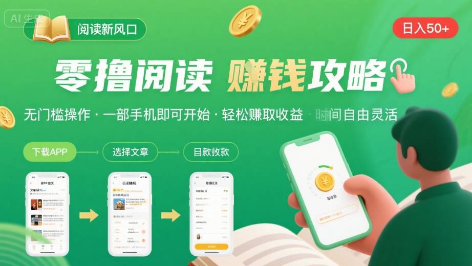 零撸阅读新风口，无门槛轻松挣，一部手机，日入 50-3张【揭秘】-立刻分享网创平台