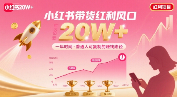 一年时间靠小红书带货项目年入20w+，最不能错的大红利项目-立刻分享网创平台