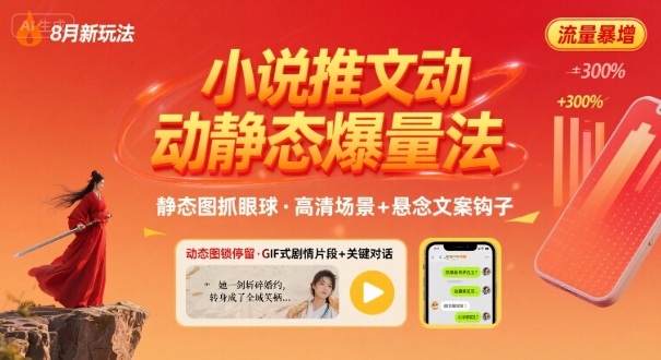 8月小说推文全新玩法，动静态图片+搭配小说文案爆量玩法-立刻分享网创平台