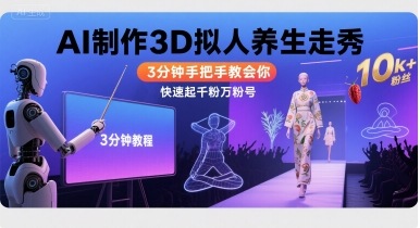 Ai制作3D拟人养生走秀，3分钟手把手教会你，快速起千粉万粉号-立刻分享网创平台