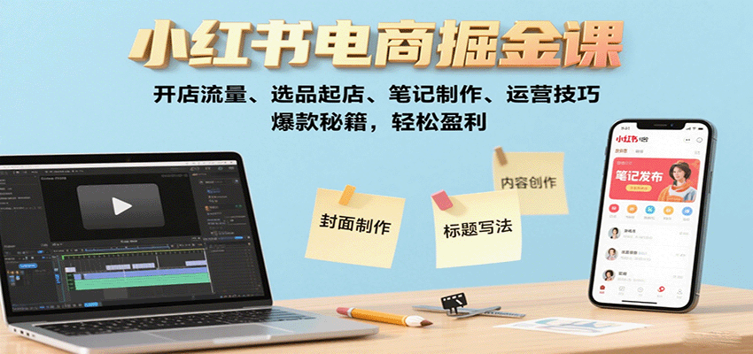 小红书电商掘金课：开店流量、选品起店、笔记制作、运营技巧，爆款秘籍，轻松盈利-立刻分享网创平台