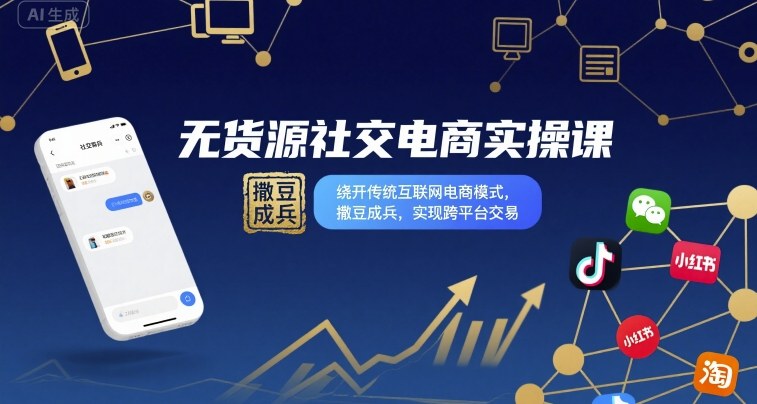 无货源社交电商实操课，绕开传统互联网电商模式，撒豆成兵，实现跨平台交易-立刻分享网创平台