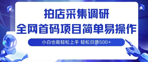 拍店采集调研，全网首码项目，简单易操作， 小白也能轻松上手，多账号操作，轻松日入5张【揭秘】-立刻分享网创平台