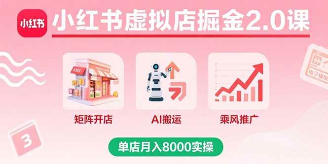 （15929期）小红书虚拟店掘金2.0课，矩阵开店+AI搬运+乘风推广，单店月入8000实操-立刻分享网创平台