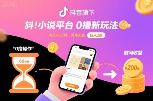 抖音旗下小说平台0撸新玩法，每天挂G60分钟，简单无脑，日入2张【揭秘】-立刻分享网创平台