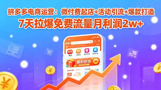 （15960期）拼多多电商运营：微付费起店+活动引流+爆款打造 7天拉爆免费流量月利润2w+-立刻分享网创平台
