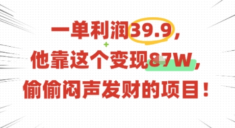 一单利润39.9，有人靠这个变现几十个，偷偷闷声发财的项目-立刻分享网创平台