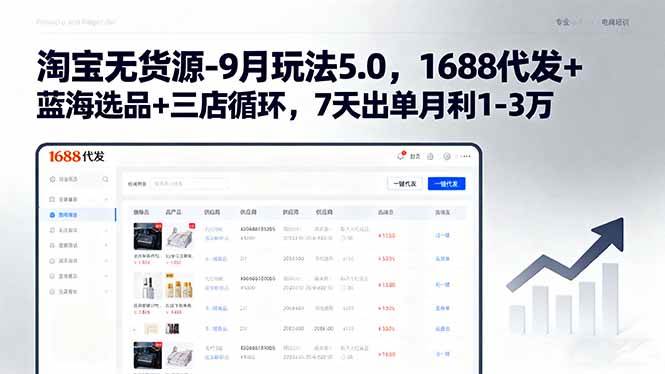 （15972期）淘宝无货源-9月玩法5.0，1688代发+蓝海选品+三店循环，7天出单月利1-3万-立刻分享网创平台