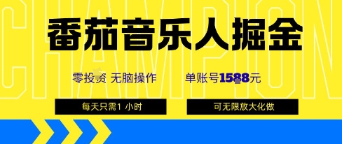 番茄音乐人掘金，单账号最高可撸1k+，可无限矩阵去做，零投入-立刻分享网创平台
