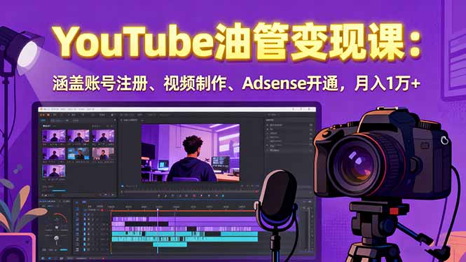 2025YouTube油管变现课：涵盖账号注册、视频制作、Adsense开通，月入1万+-立刻分享网创平台