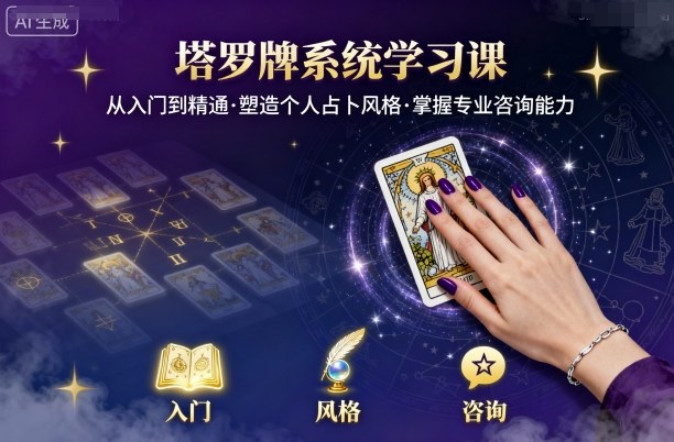 塔罗牌系统学习课，助你从入门到精通，塑造个人占卜风格，掌握专业咨询能力-立刻分享网创平台