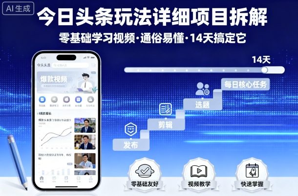 今日头条玩法详细项目拆解，零基础学习视频 通俗易懂 14天搞定它-立刻分享网创平台