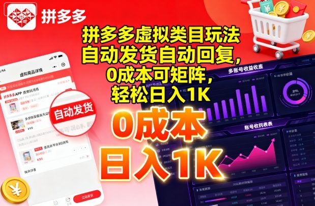 拼多多虚拟类目玩法，自动发货自动回复，0成本可矩阵，轻松日入1K【揭秘】-立刻分享网创平台
