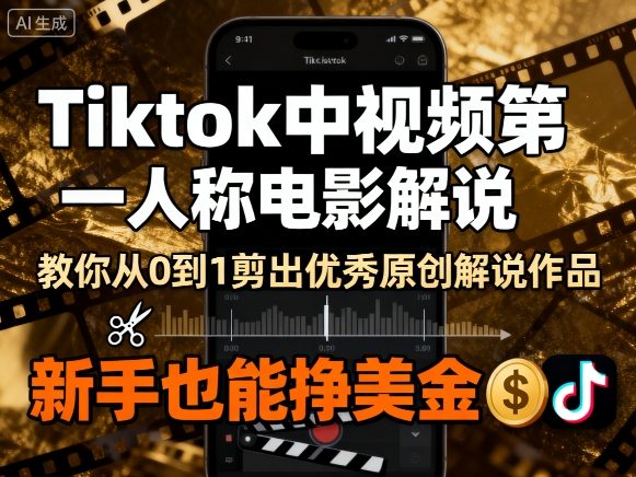 Tiktok中视频第一人称电影解说，教你从0到1剪出一个优秀的原创解说作品，新手也能挣美金-立刻分享网创平台