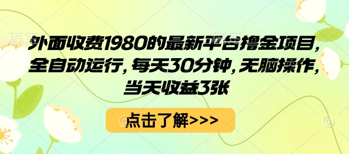 外面收费1980的最新平台撸金项目，全自动运行，每天30分钟，无脑操作，当天收益3张【揭秘】-立刻分享网创平台