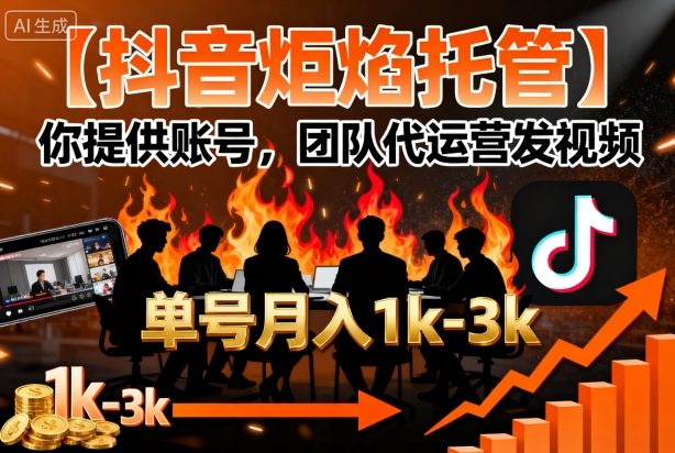 【抖音炬焰托管】你提供账号，团队代运营发视频，单号月入1k+【揭秘】-立刻分享网创平台