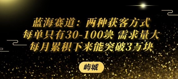 蓝海赛道：两种获客方式每单只有30-100米 需求量大每月累积下来能突破3W-立刻分享网创平台