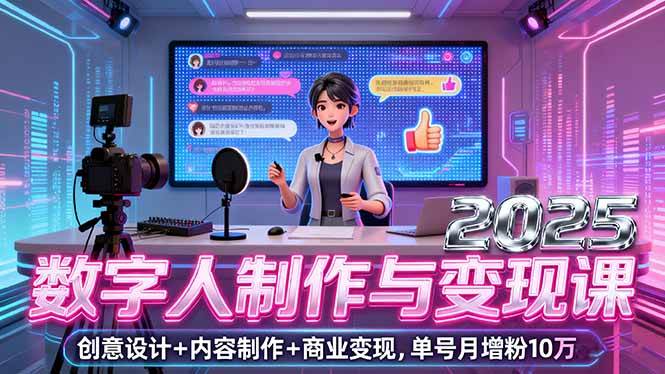 （16032期）2025数字人制作与变现课，创意设计+内容制作+商业变现，单号月增粉10万+-立刻分享网创平台