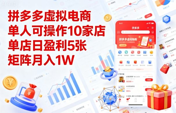 拼多多虚拟电商，单人可操作10家店，单店日盈利5张，矩阵月入1W+【揭秘】-立刻分享网创平台