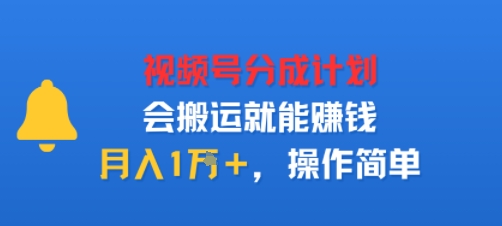 视项号分成计划会搬运就能賺钱，月入1W+，操作简单-立刻分享网创平台