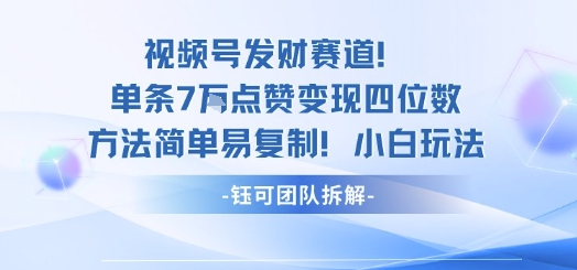 视频号发财赛道单条7W点赞变现四位数方法简单易复制小白玩法-立刻分享网创平台