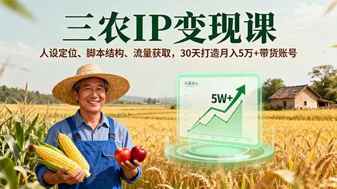 （16044期）三农IP变现课，人设定位、脚本结构、流量获取，30天打造月入5万+带货账号-立刻分享网创平台