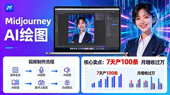 （16049期）AI绘图照片开口说话视频制作：Midjourney+数字人，7天产100条月增收过万-立刻分享网创平台