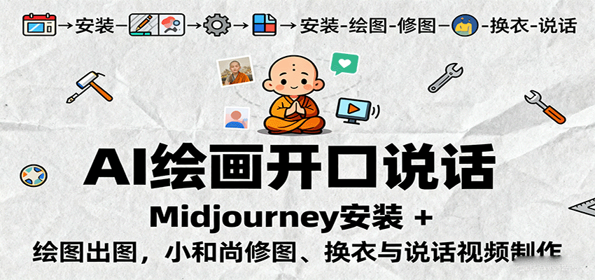 AI绘画开口说话，Midjourney安装 + 绘图出图，小和尚修图、换衣与说话视频制作-立刻分享网创平台