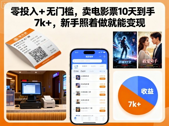 零投入+无门槛，卖电影票10天到手7k+，新手照着做就能变现【揭秘】-立刻分享网创平台