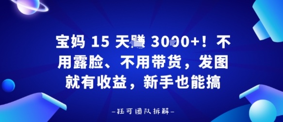 宝妈15天賺3k+！不用露脸、不用带货，发图就有收益，新手也能搞-立刻分享网创平台