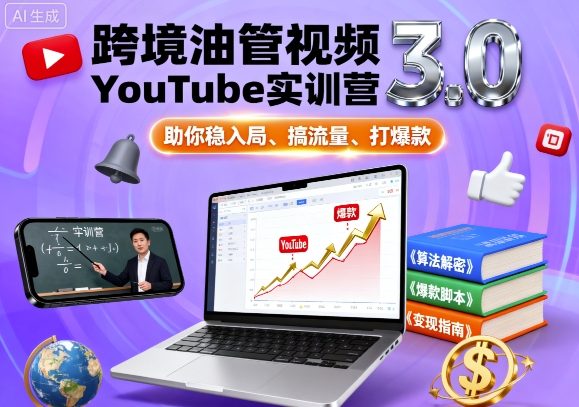 跨境油管视频YouTube实训营3.0，助你稳入局、搞流量、打爆款-立刻分享网创平台