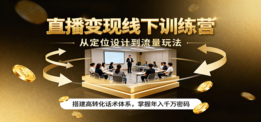 直播变现线下训练营，从定位设计到流量玩法，搭建高转化话术体系，掌握年入千万密码-立刻分享网创平台