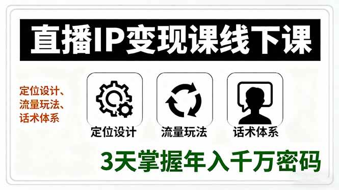 （16065期）直播IP变现课线下课，定位设计、流量玩法、话术体系，3天掌握年入千万密码-立刻分享网创平台
