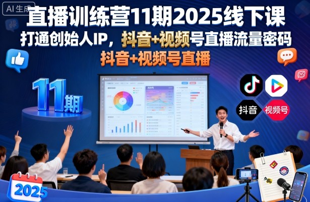 直播训练营11期2025线下课，打通创始人IP，抖音+视频号直播流量密码，教你做出高流量高变现的直播间-立刻分享网创平台