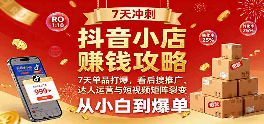 抖音小店赚钱攻略：7天单品打爆技巧，看后搜推广、达人运营与短视频矩阵裂变实战-立刻分享网创平台