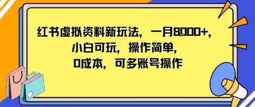 小红书虚拟资料新玩法，一月8k+小白可玩，操作简单-立刻分享网创平台