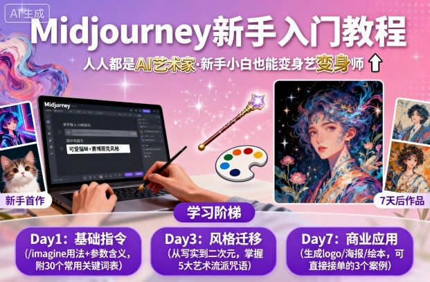 midjourney新手入门教程：人人都是AI艺术家，新手小白也能变身艺术大师-立刻分享网创平台